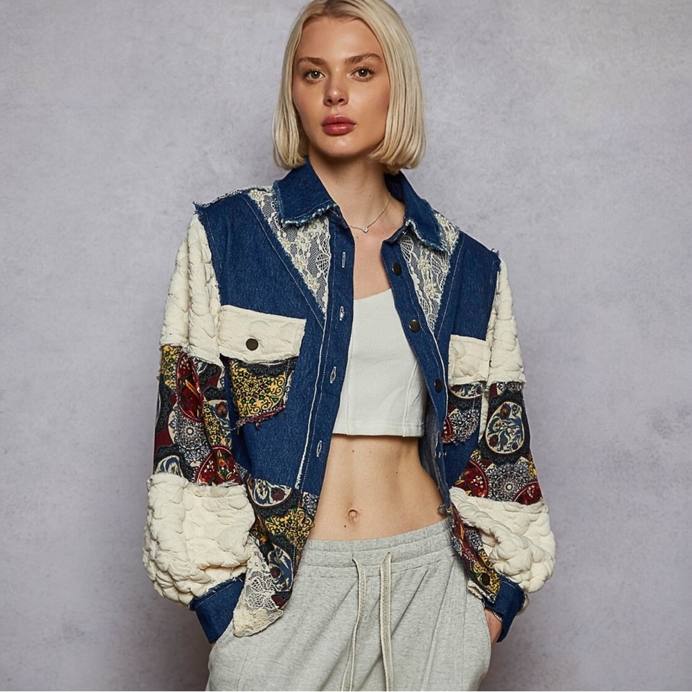 POL Colorful Patchwork‎ Denim Jacket NWT